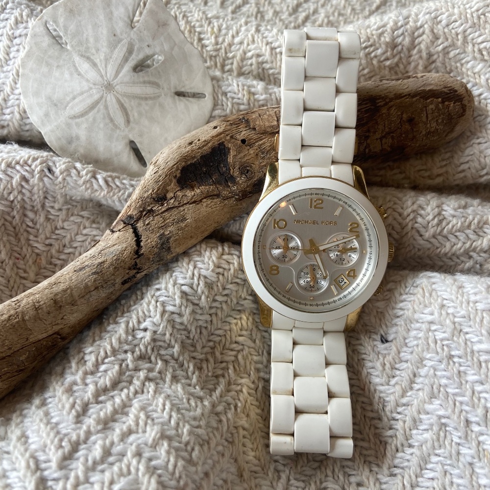 MIchael Kors womens watch size small, white with gold bezel